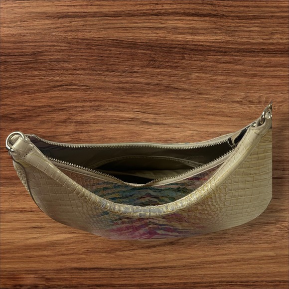 Brahmin Cream Crocodile Embossed Leather Rainbow Hobo Bag Satchel Purse - Picture 11 of 13